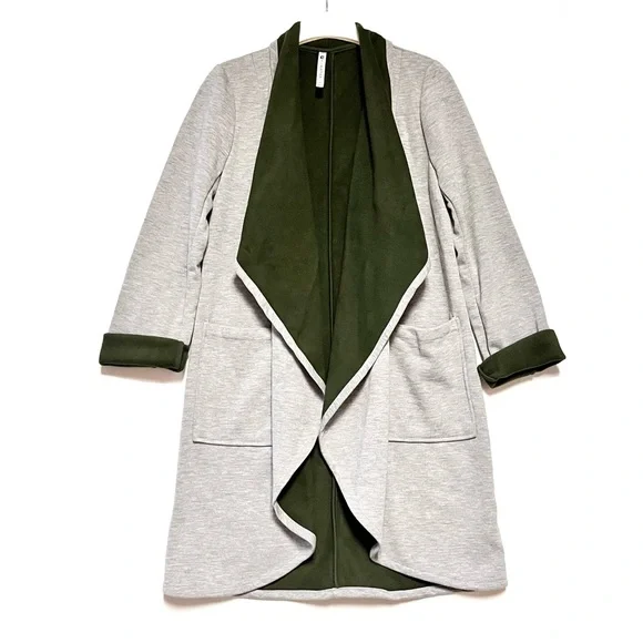 Fabletics Moscow Coat Womens SZ Medium Soft Cozy Terry Fleece Gray Midi Coatigan - Picture 5 of 14